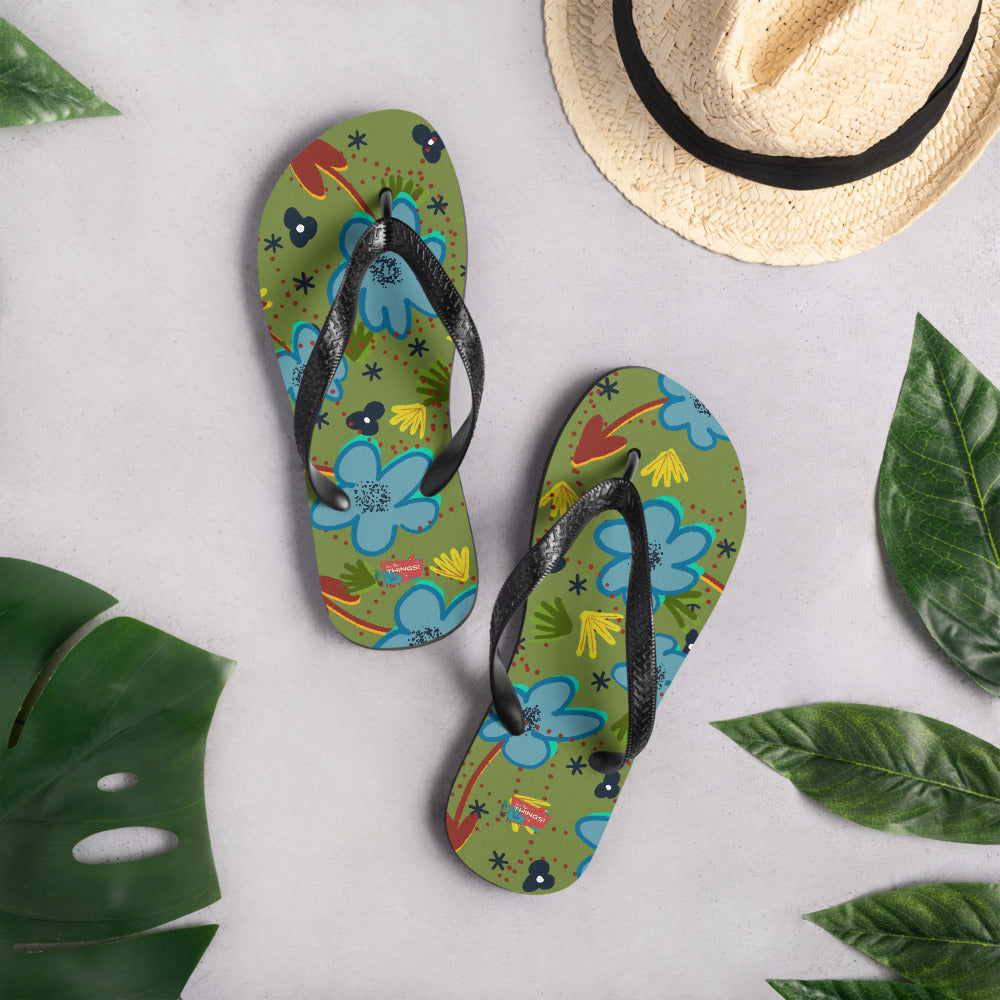 Retro Floral Flip-Flops, Green