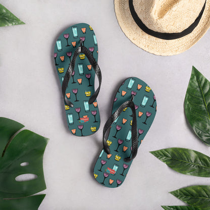 Cocktail Hour Flip-Flops, Deep Teal