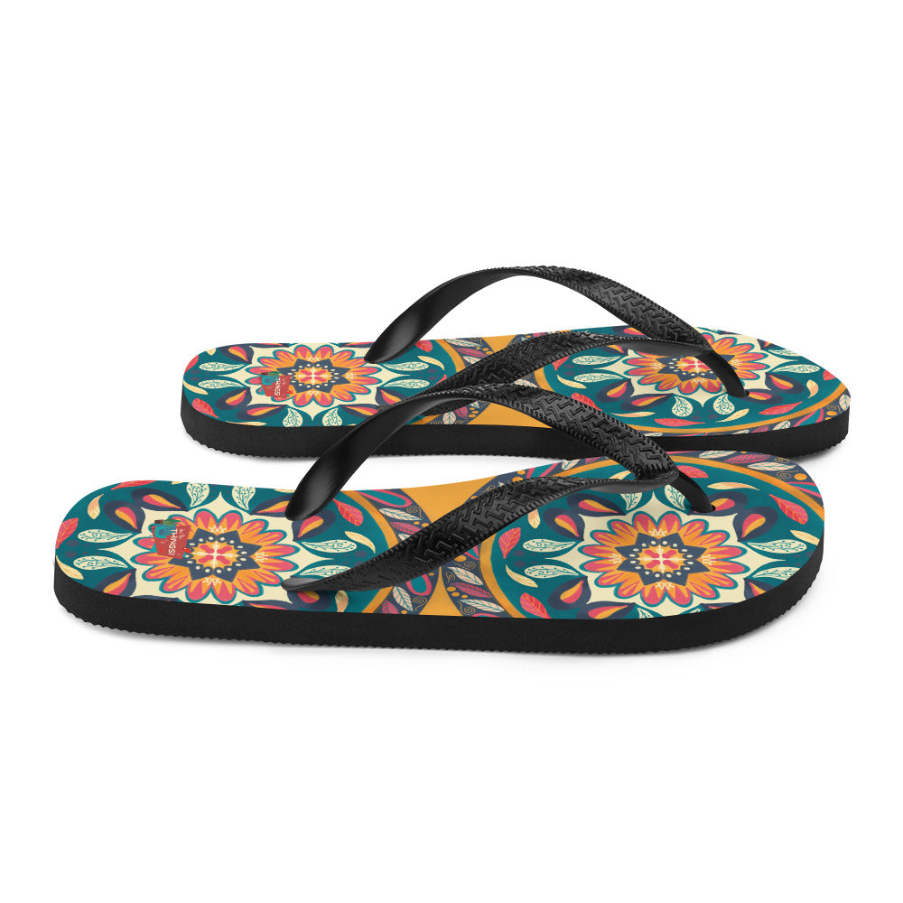 Floral Mandala Flip-Flops, orange