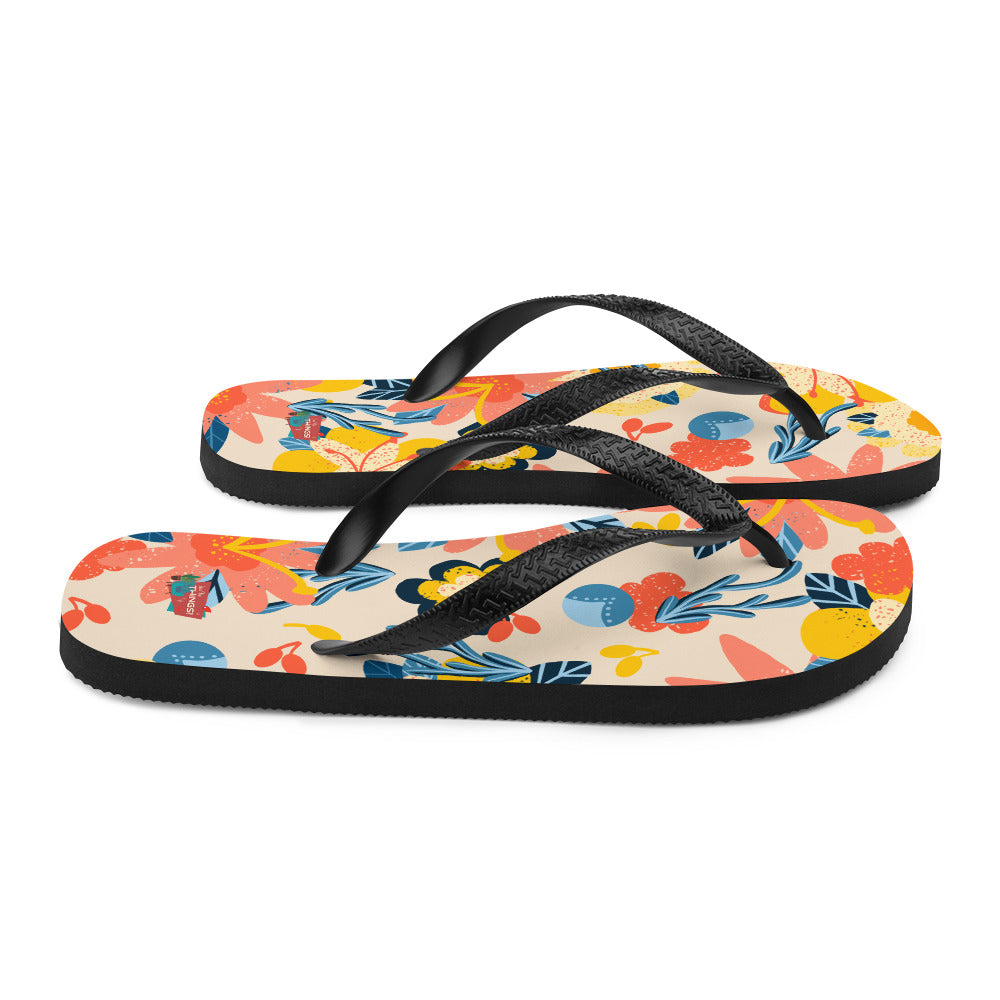 Yellow & Pink Floral Flip-Flops