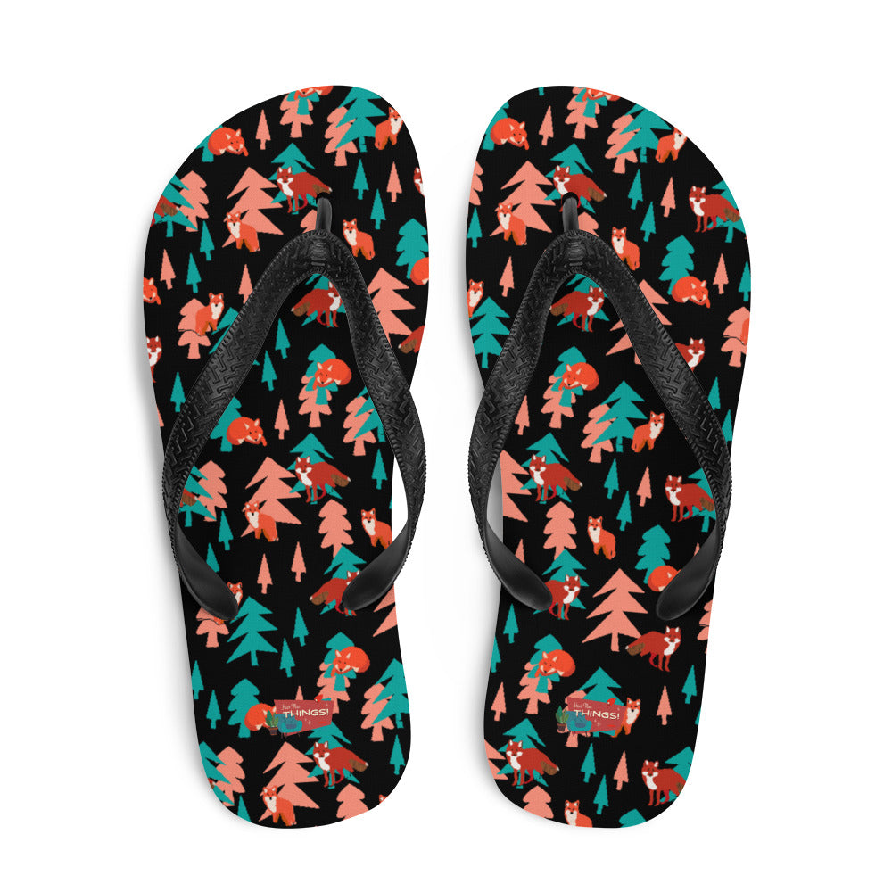 Fox Print Flip-Flops, Black