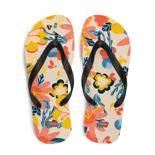 Yellow & Pink Floral Flip-Flops