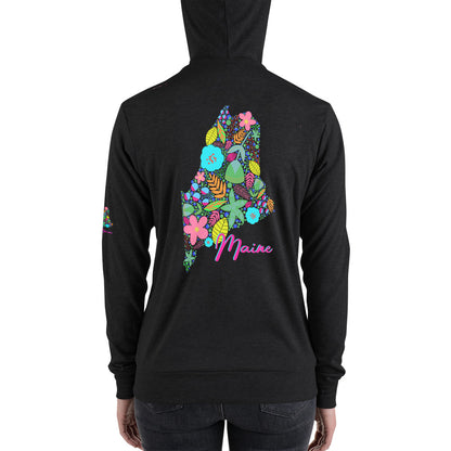 State of Maine Neon Floral Unisex zip hoodie