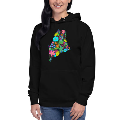 Maine Floral Unisex Hoodie, Neon