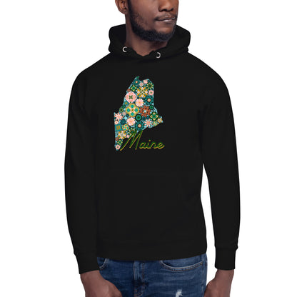 Maine State Vintage Floral Unisex Hoodie