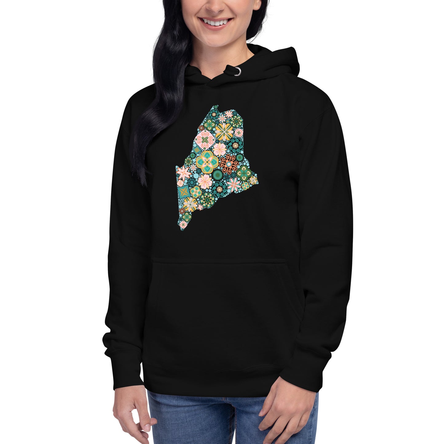 Maine State Vintage Floral Unisex Hoodie, no text