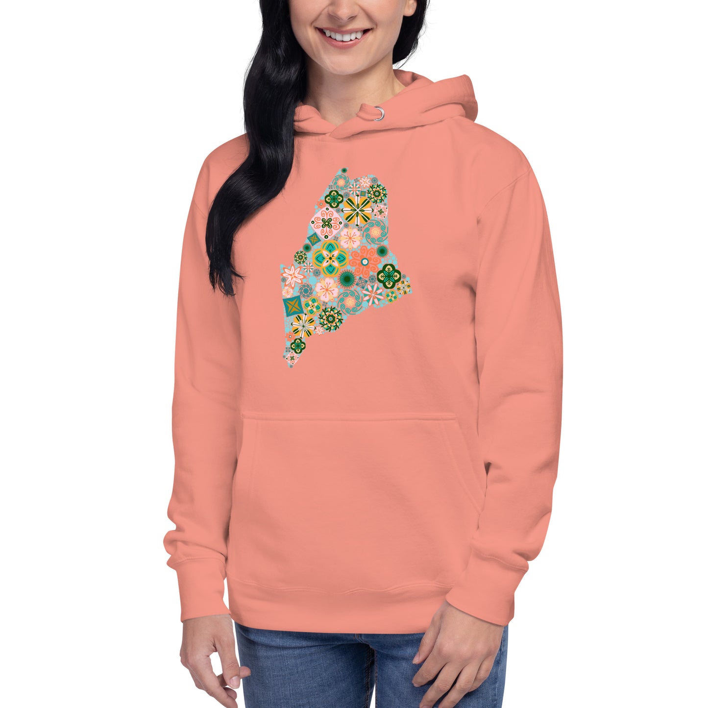 Maine State Vintage Floral Unisex Hoodie, no text