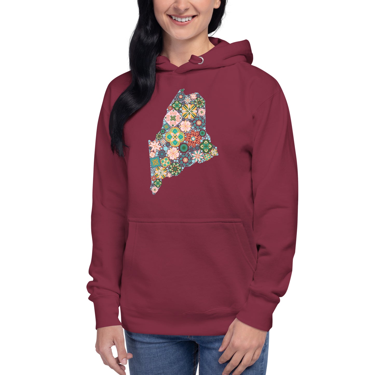 Maine State Vintage Floral Unisex Hoodie, no text