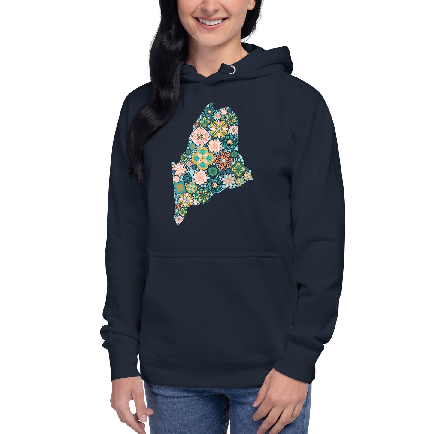 Maine State Vintage Floral Unisex Hoodie, no text