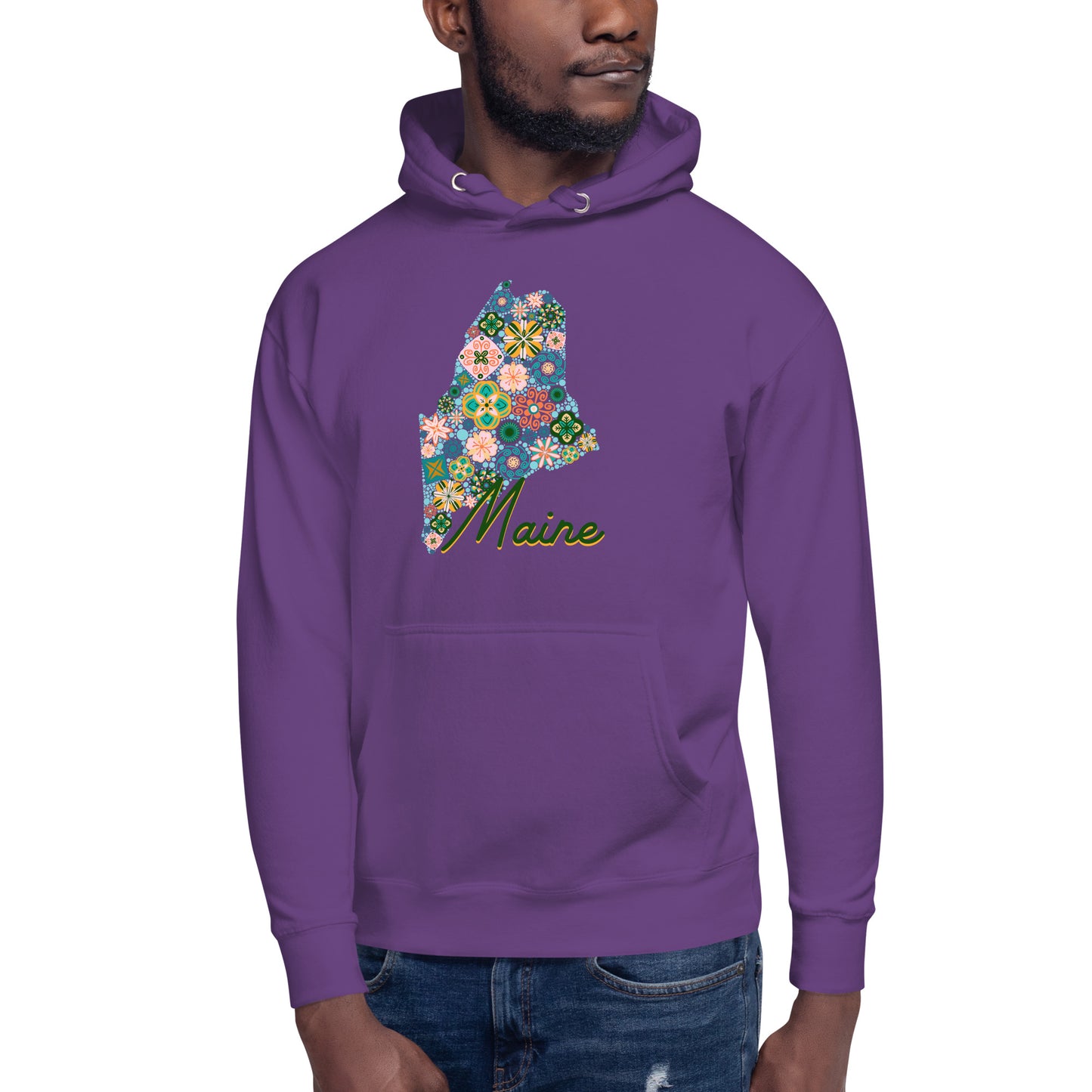 Maine State Vintage Floral Unisex Hoodie