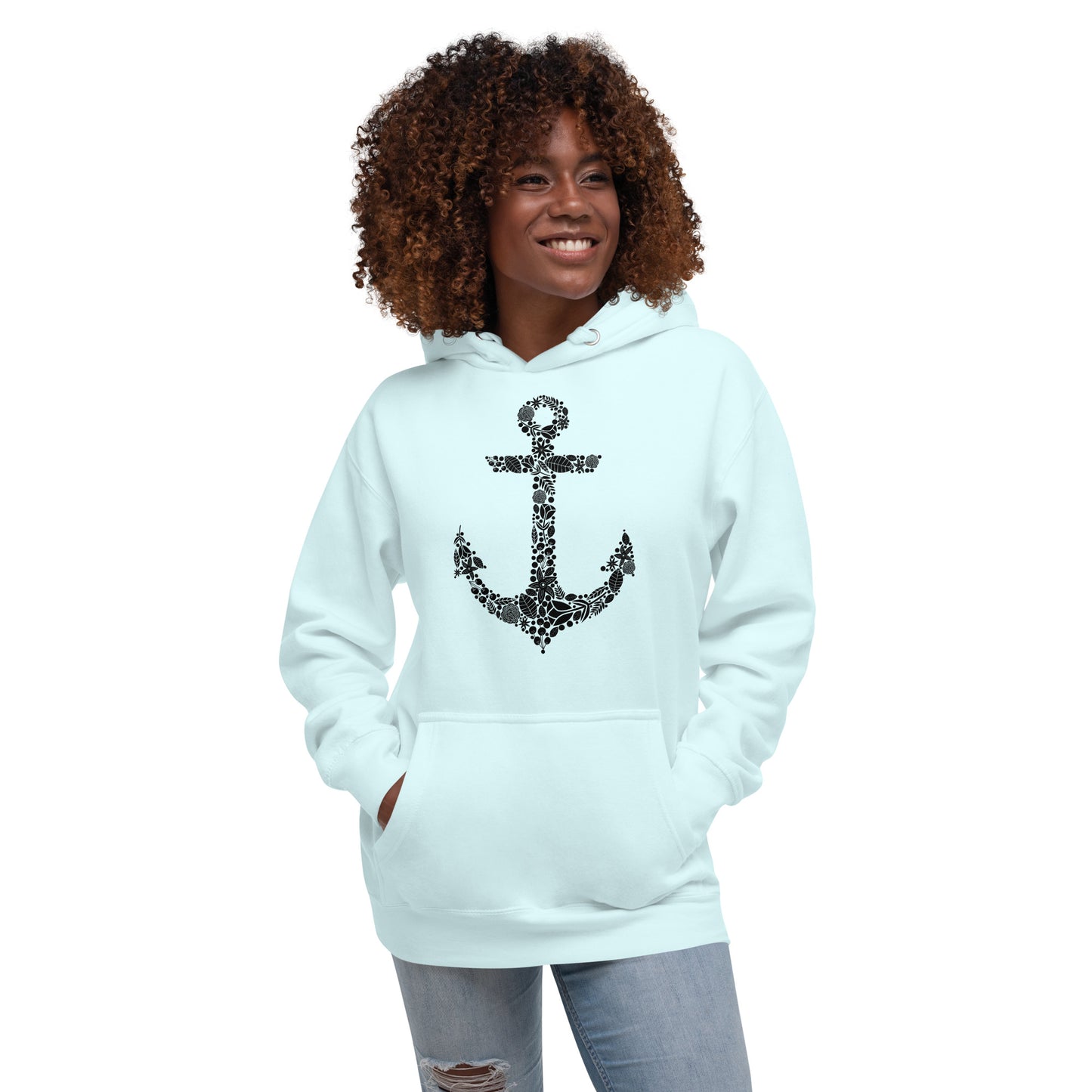 Black Floral Anchor Unisex Hoodie