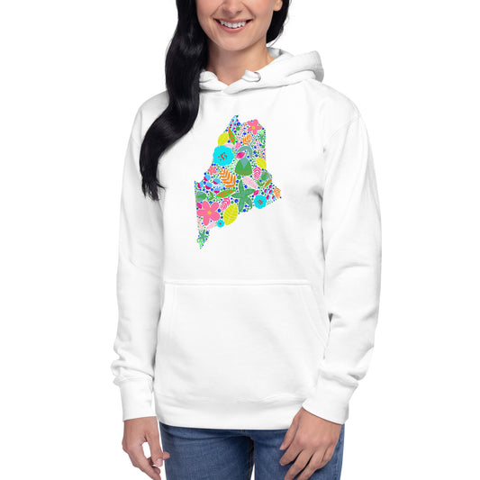 Maine Floral Unisex Hoodie, Neon