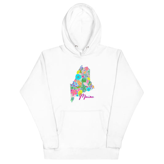 State of Maine Floral Unisex Hoodie, Neon