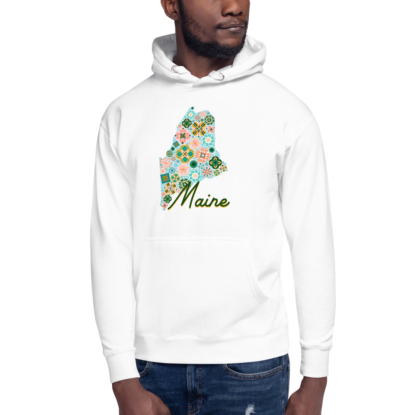 Maine State Vintage Floral Unisex Hoodie