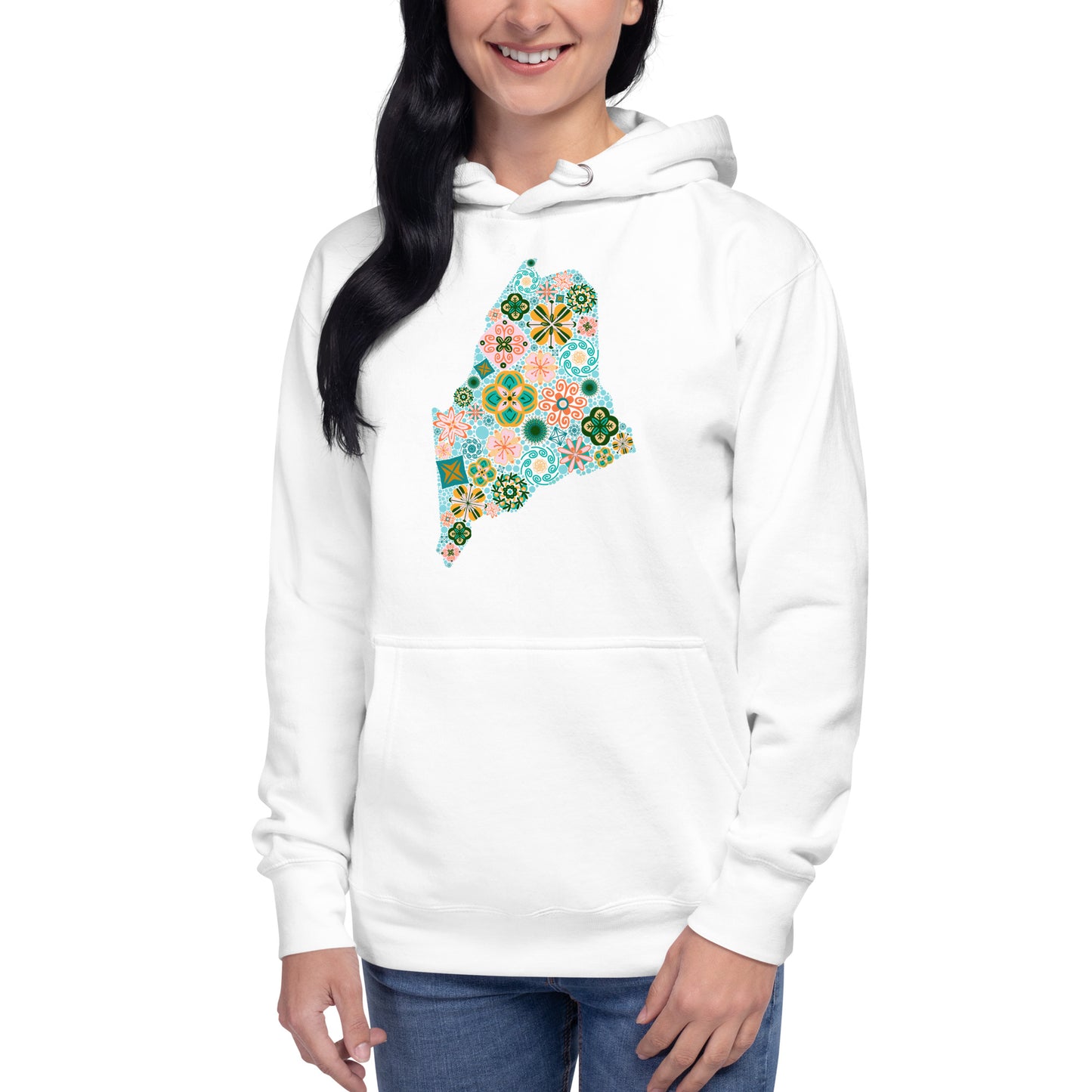 Maine State Vintage Floral Unisex Hoodie, no text