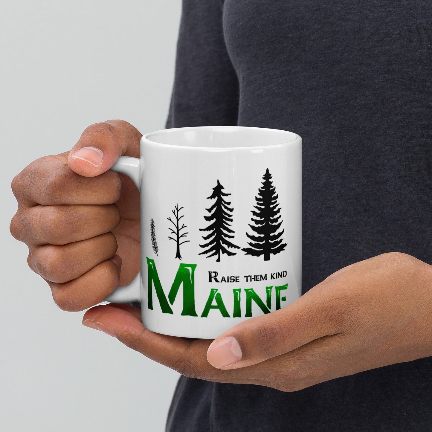 Maine "Raise Them Kind" White glossy mug