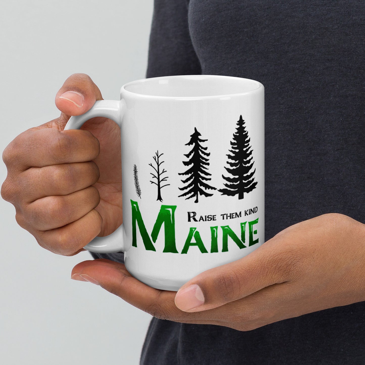 Maine "Raise Them Kind" White glossy mug