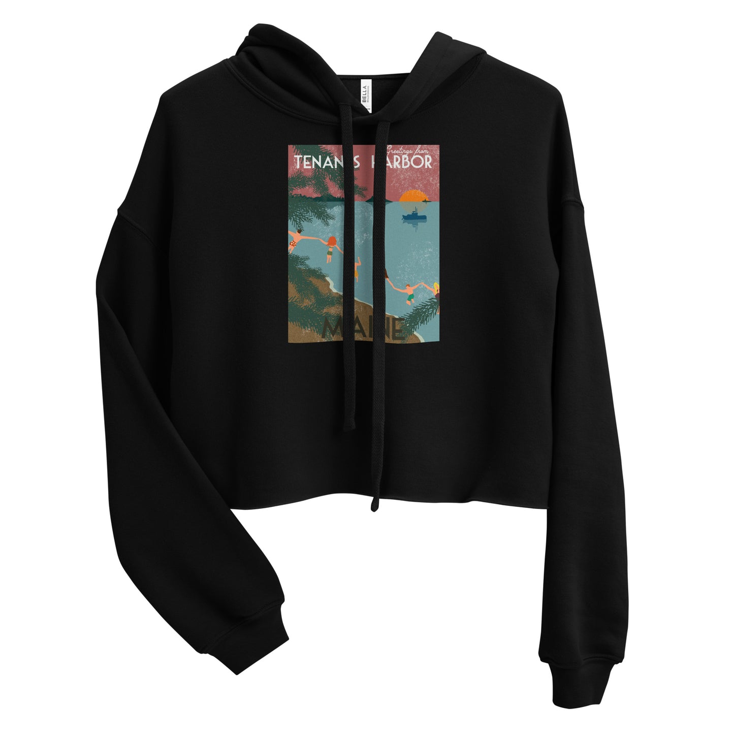 T Harbor Vintage Postcard Crop Hoodie