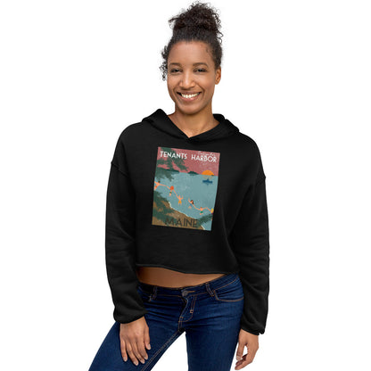 T Harbor Vintage Postcard Crop Hoodie