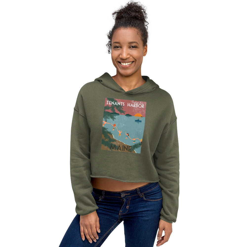 T Harbor Vintage Postcard Crop Hoodie