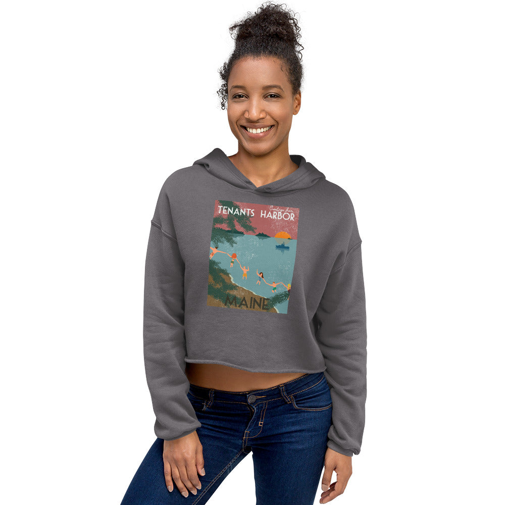 T Harbor Vintage Postcard Crop Hoodie