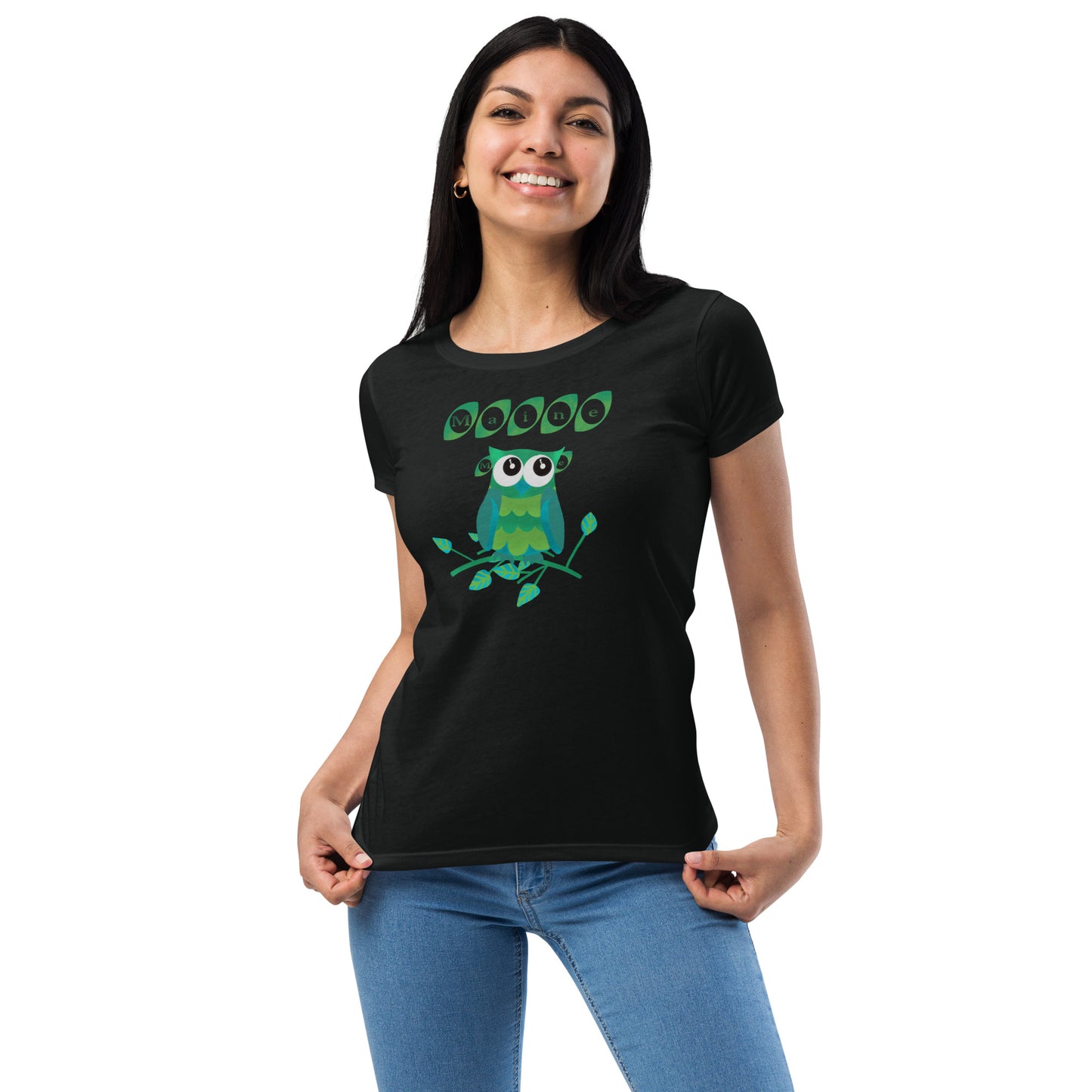 Maine Owl Women’s fitted t-shirt, green