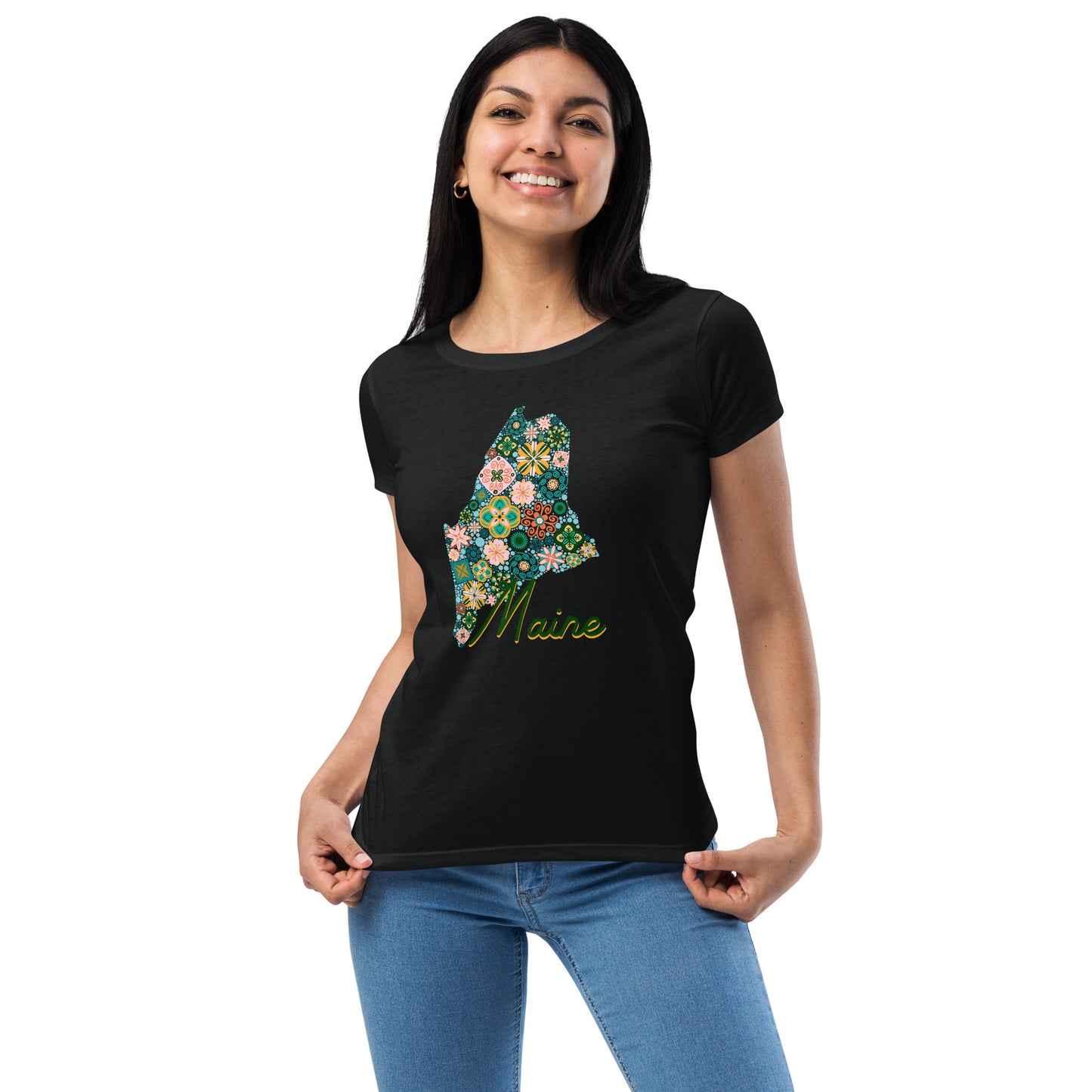 Maine State Vintage Floral Women’s fitted t-shirt