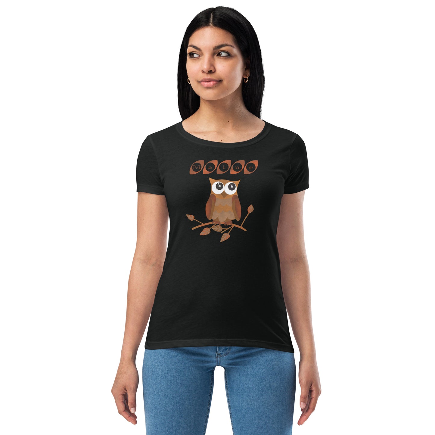 Maine Owl Women’s fitted t-shirt, brown