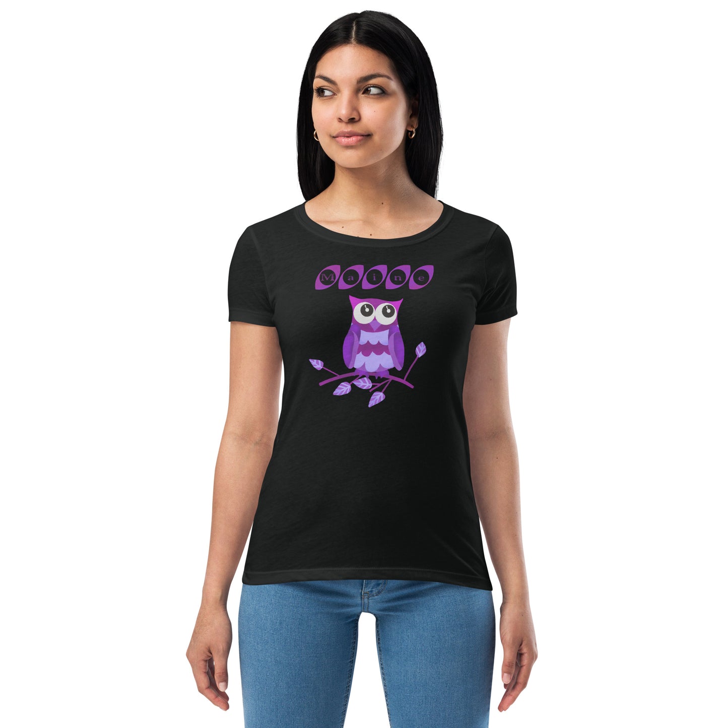 Maine Owl Women’s fitted t-shirt, purple