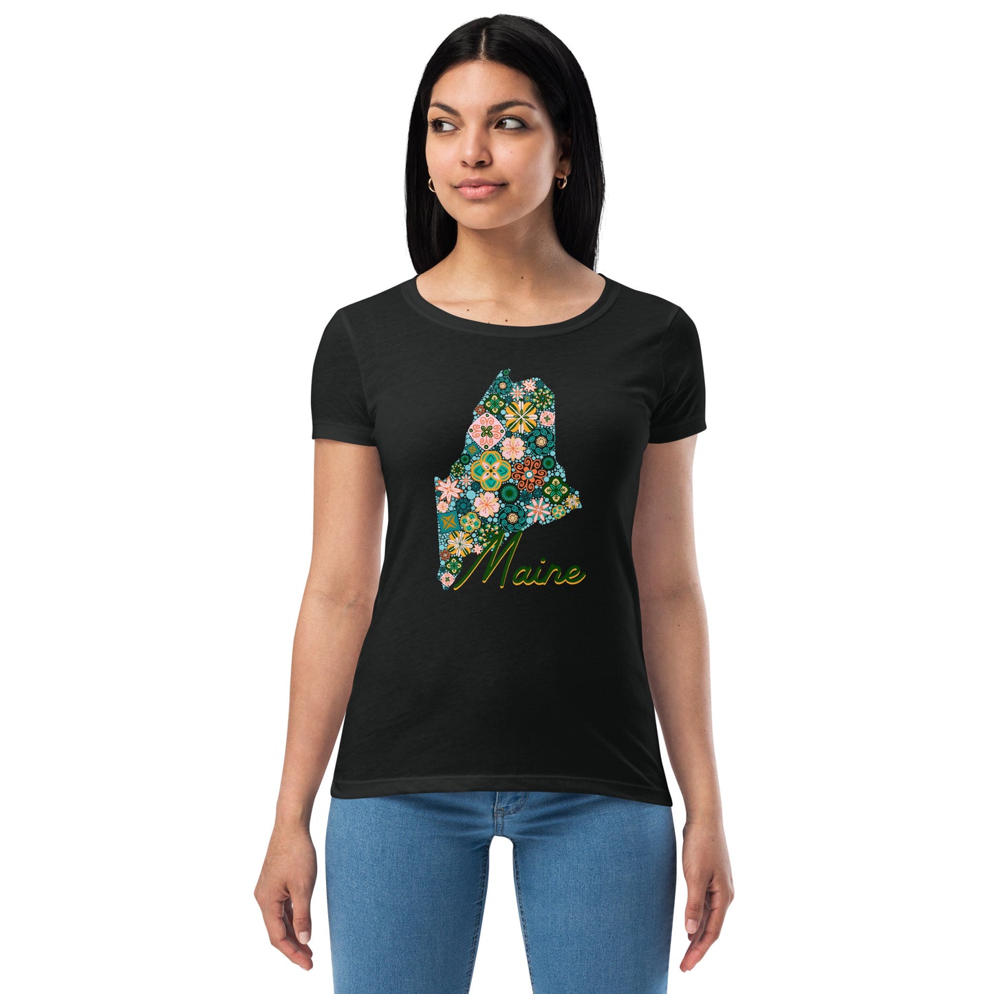 Maine State Vintage Floral Women’s fitted t-shirt