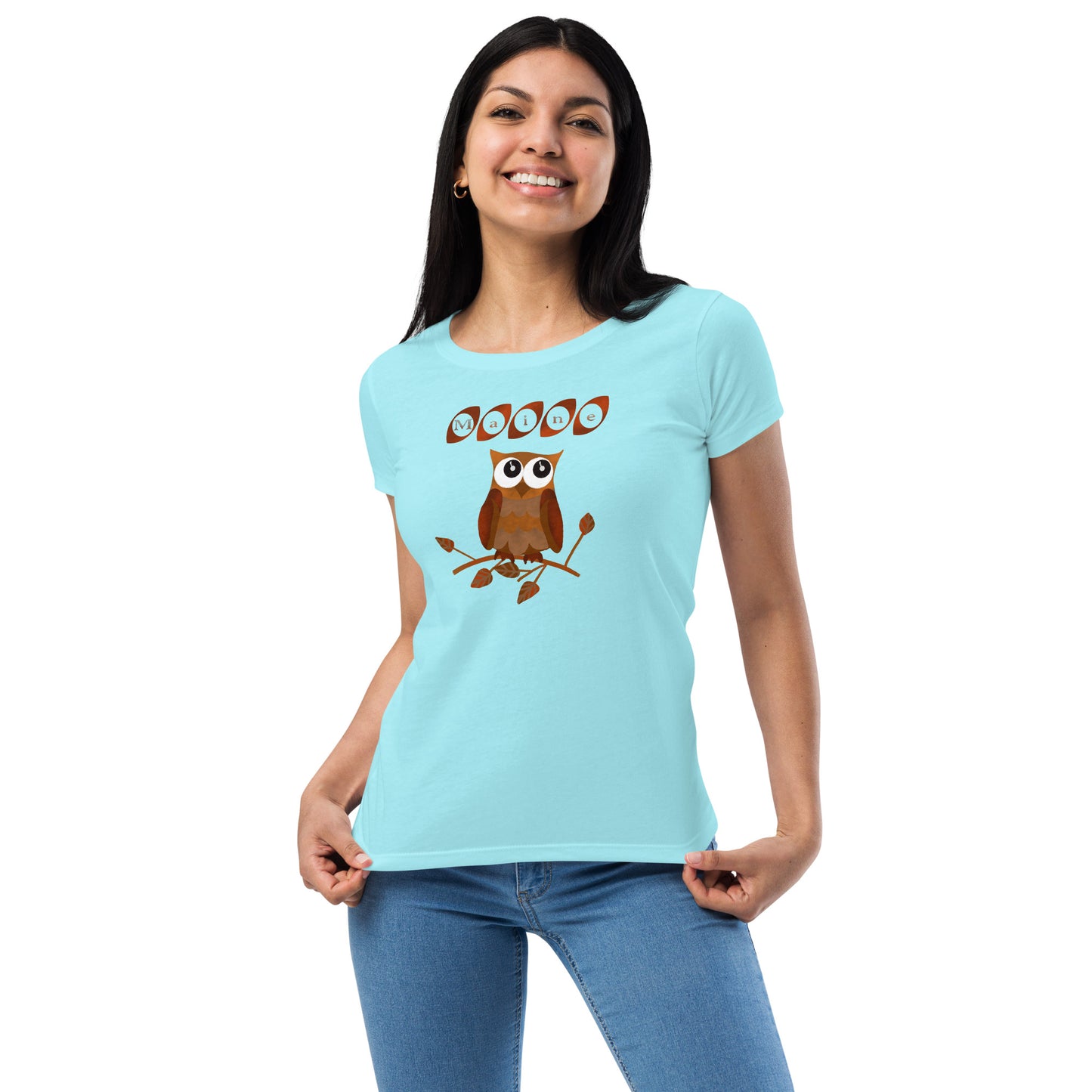 Maine Owl Women’s fitted t-shirt, brown