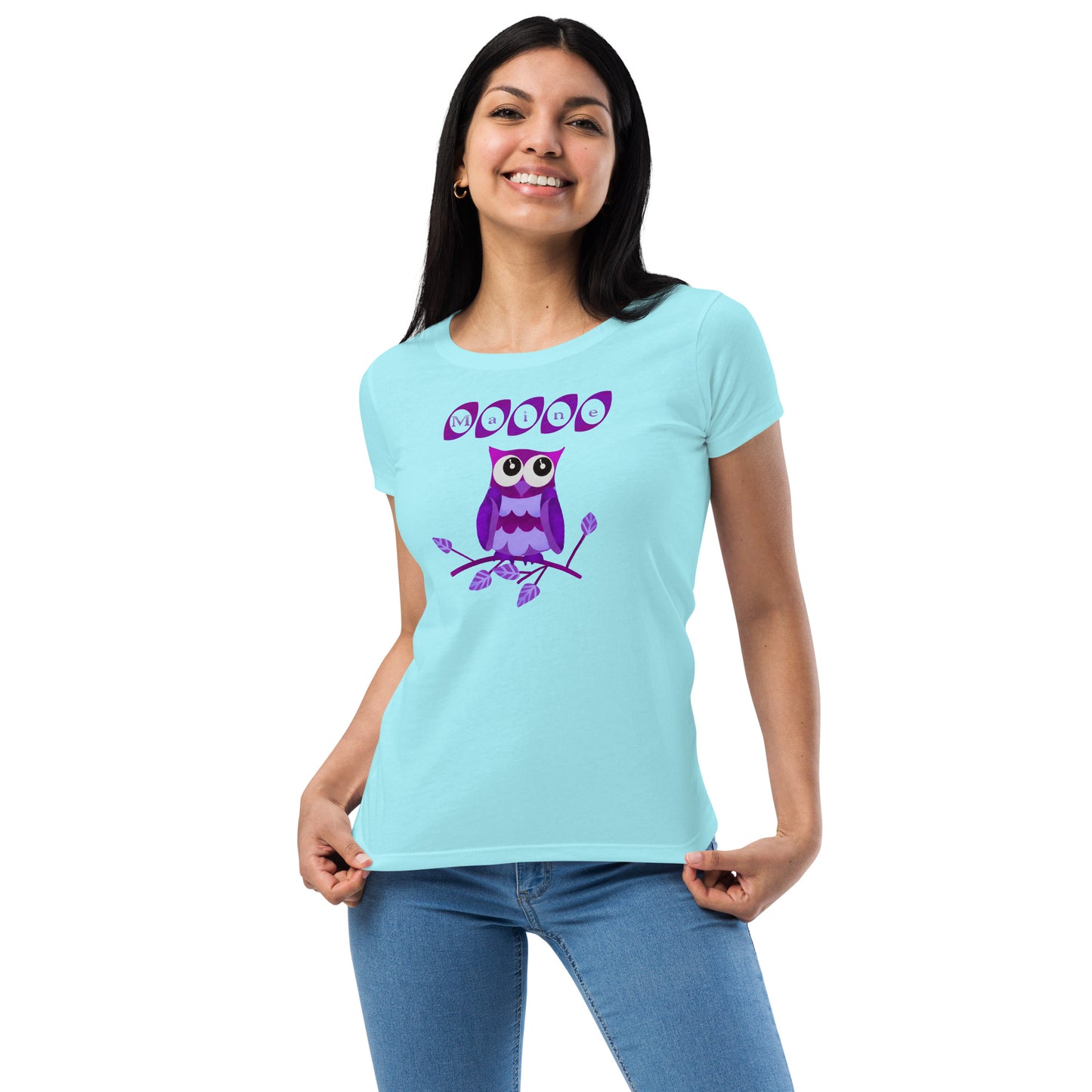 Maine Owl Women’s fitted t-shirt, purple