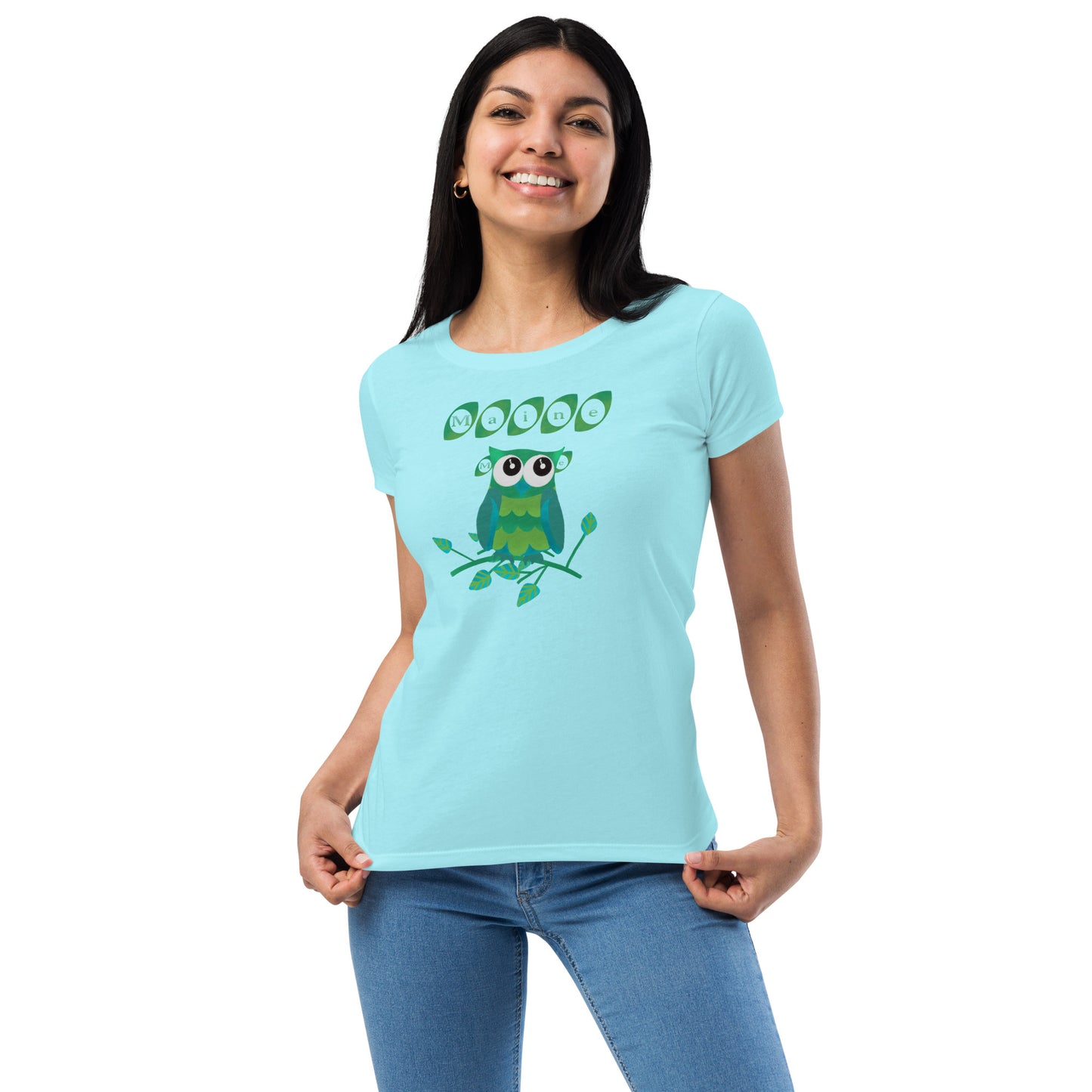 Maine Owl Women’s fitted t-shirt, green