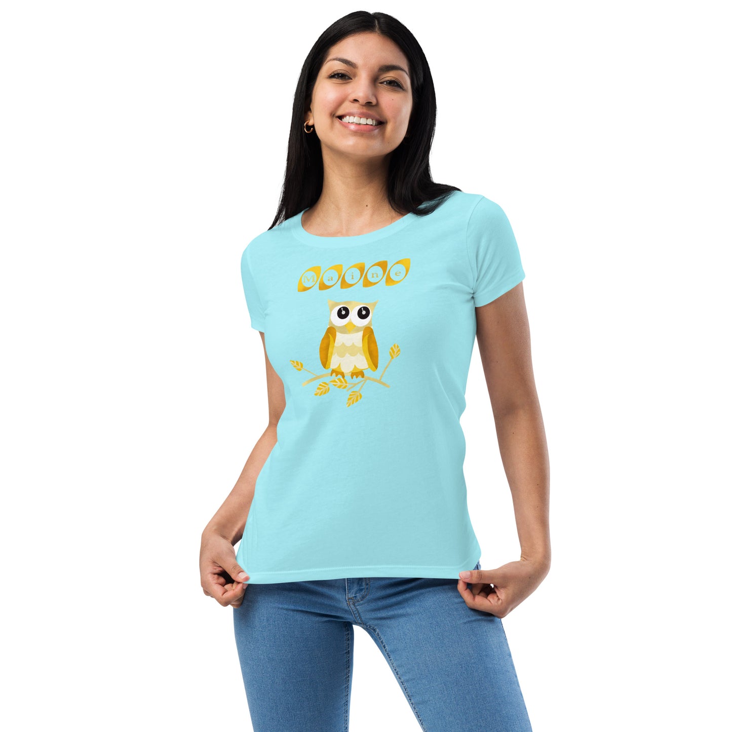 Maine Owl Women’s fitted t-shirt, yellow