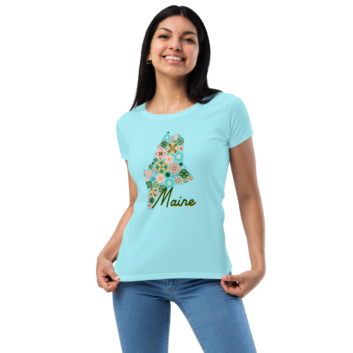 Maine State Vintage Floral Women’s fitted t-shirt