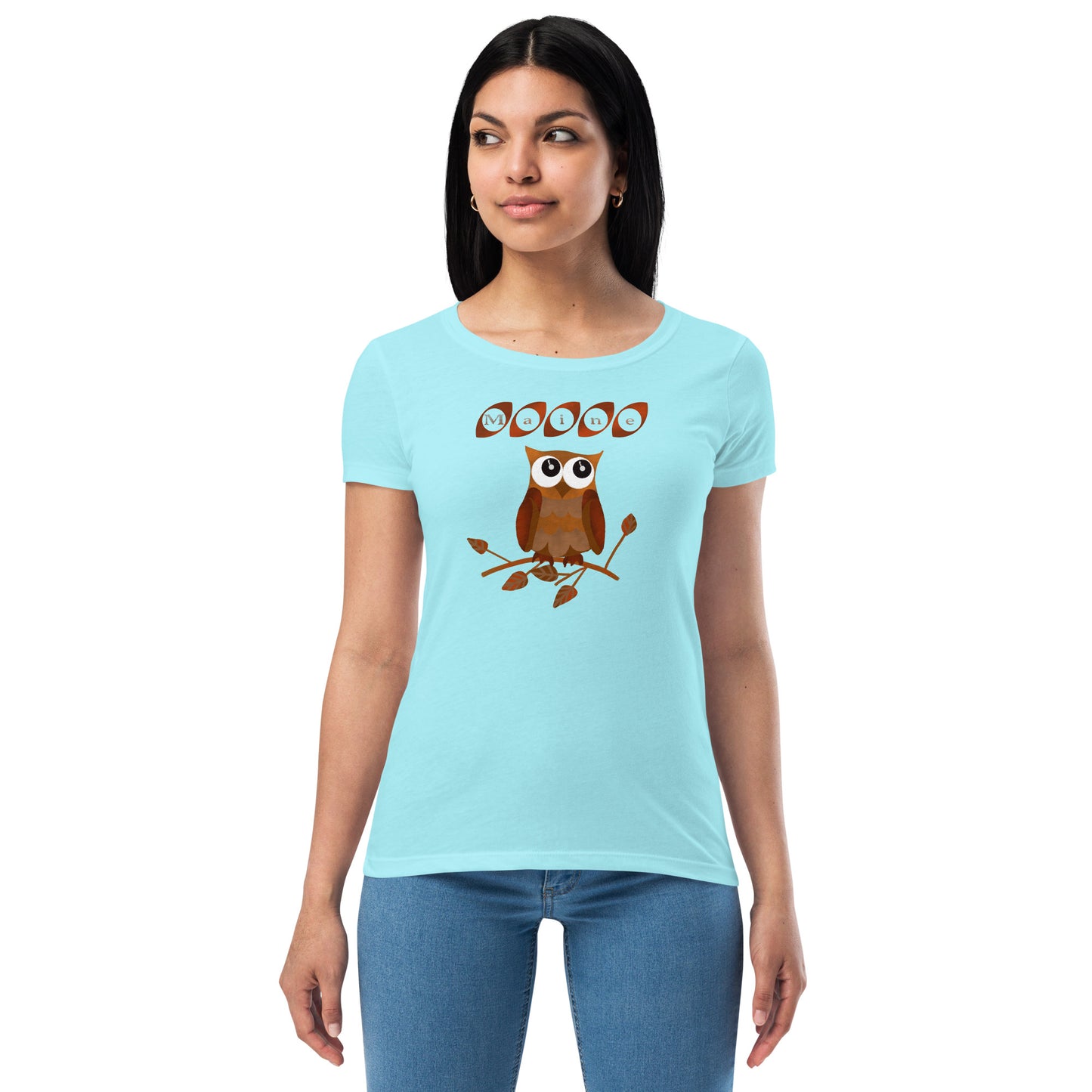 Maine Owl Women’s fitted t-shirt, brown