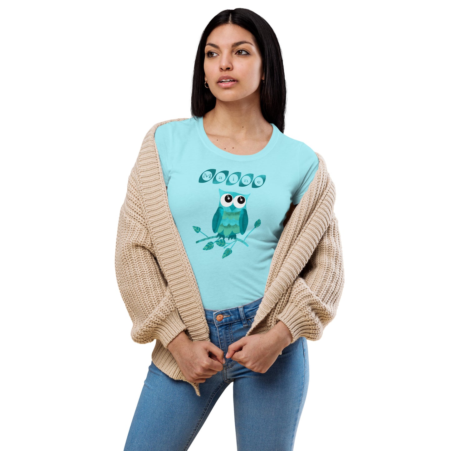 Maine Owl Women’s fitted t-shirt, teal