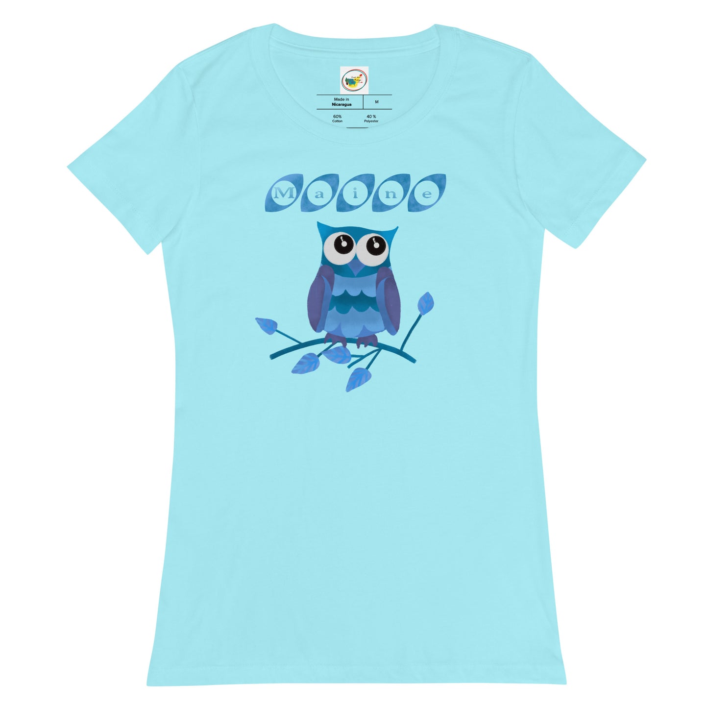 Maine Owl Women’s fitted t-shirt, blue