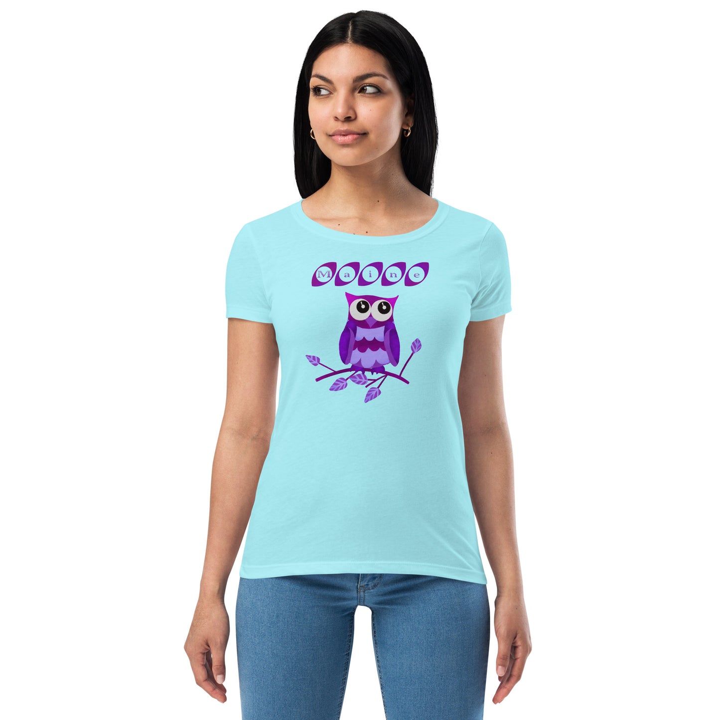 Maine Owl Women’s fitted t-shirt, purple