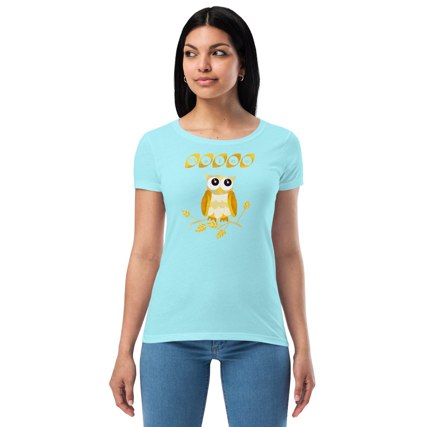 Maine Owl Women’s fitted t-shirt, yellow