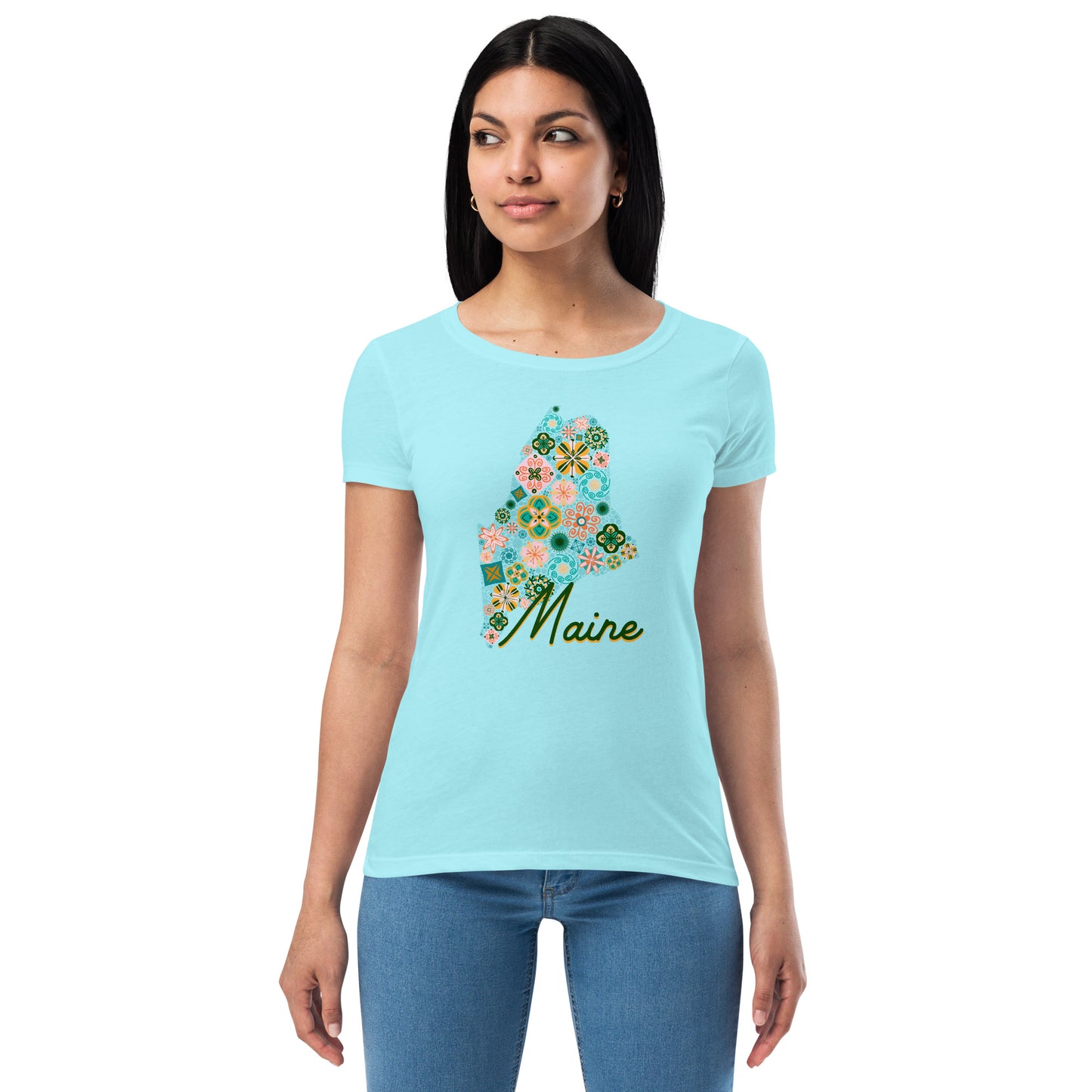 Maine State Vintage Floral Women’s fitted t-shirt