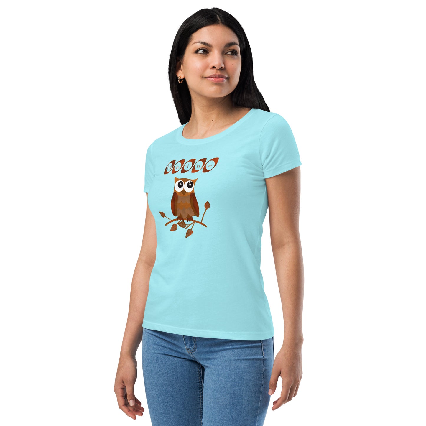 Maine Owl Women’s fitted t-shirt, brown