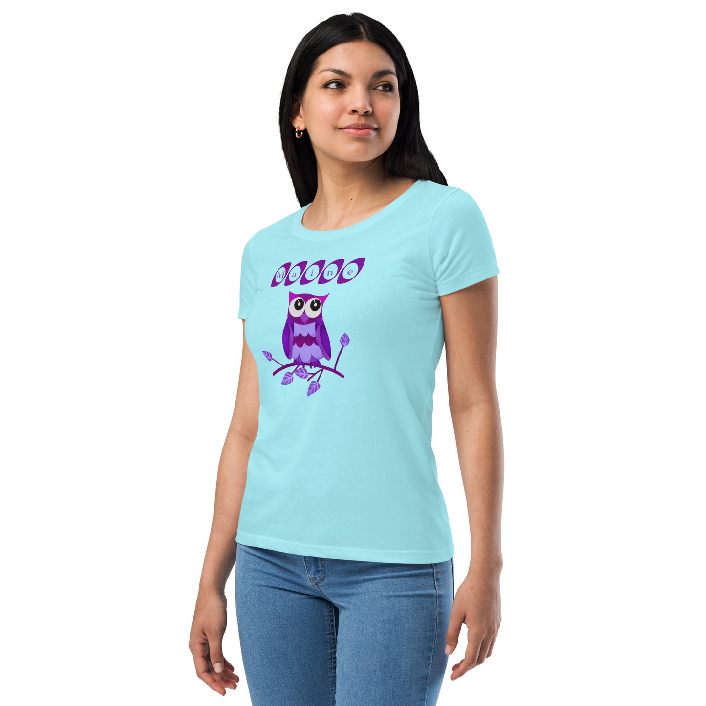 Maine Owl Women’s fitted t-shirt, purple