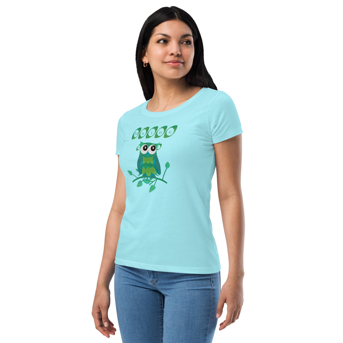 Maine Owl Women’s fitted t-shirt, green