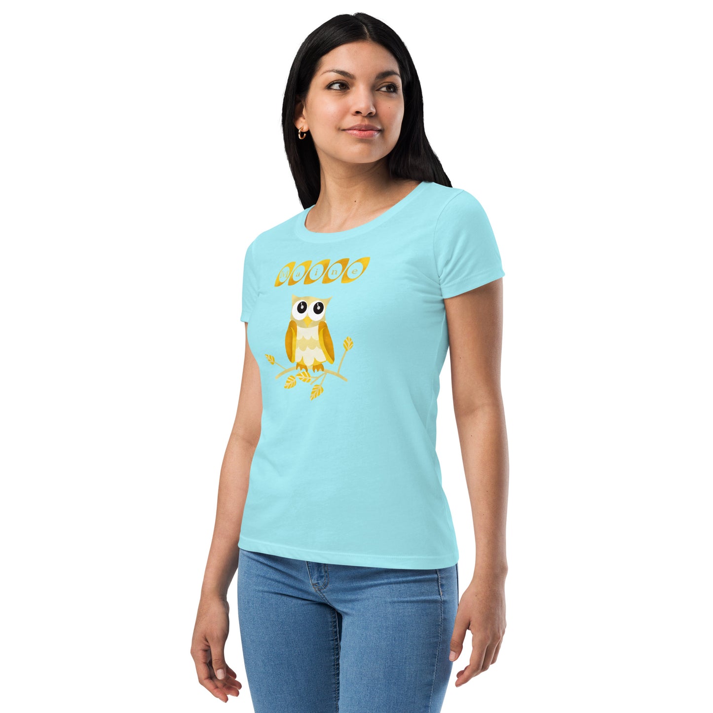 Maine Owl Women’s fitted t-shirt, yellow