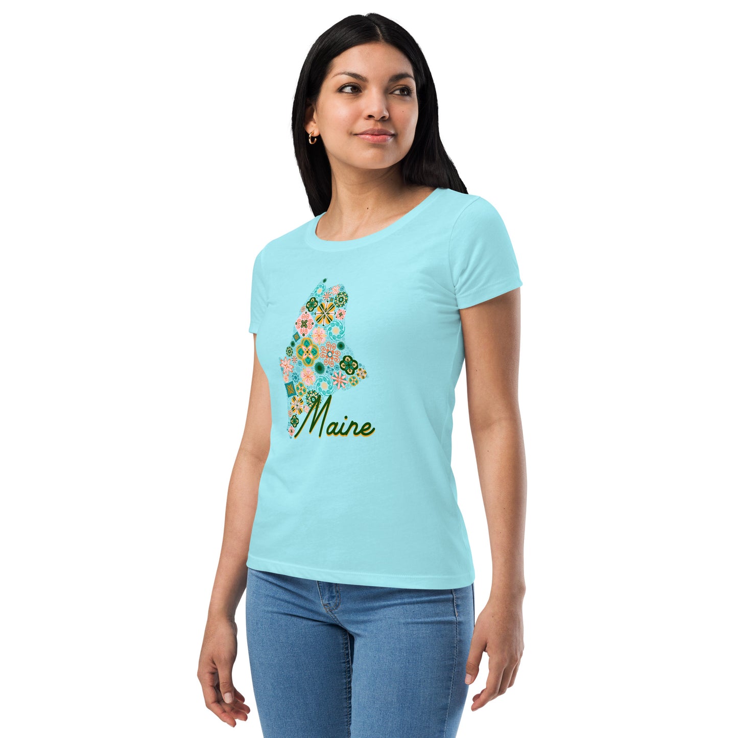 Maine State Vintage Floral Women’s fitted t-shirt