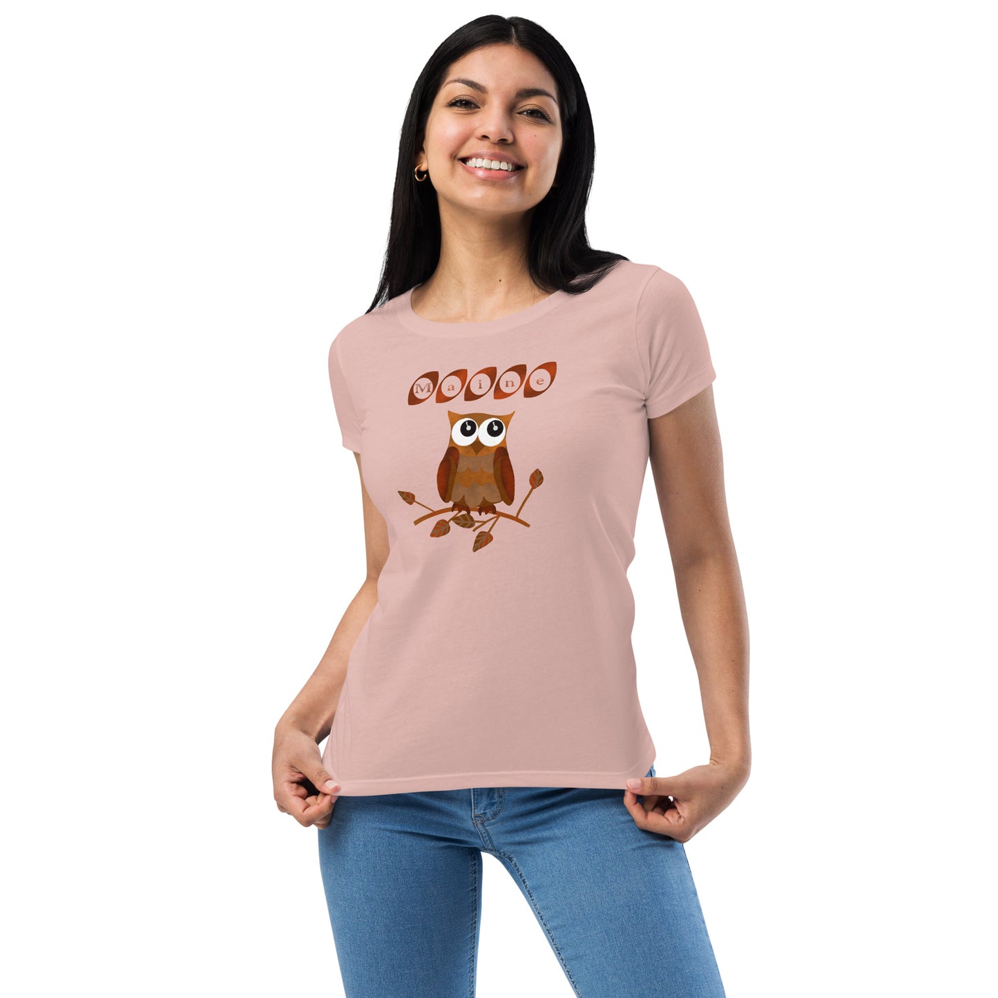 Maine Owl Women’s fitted t-shirt, brown