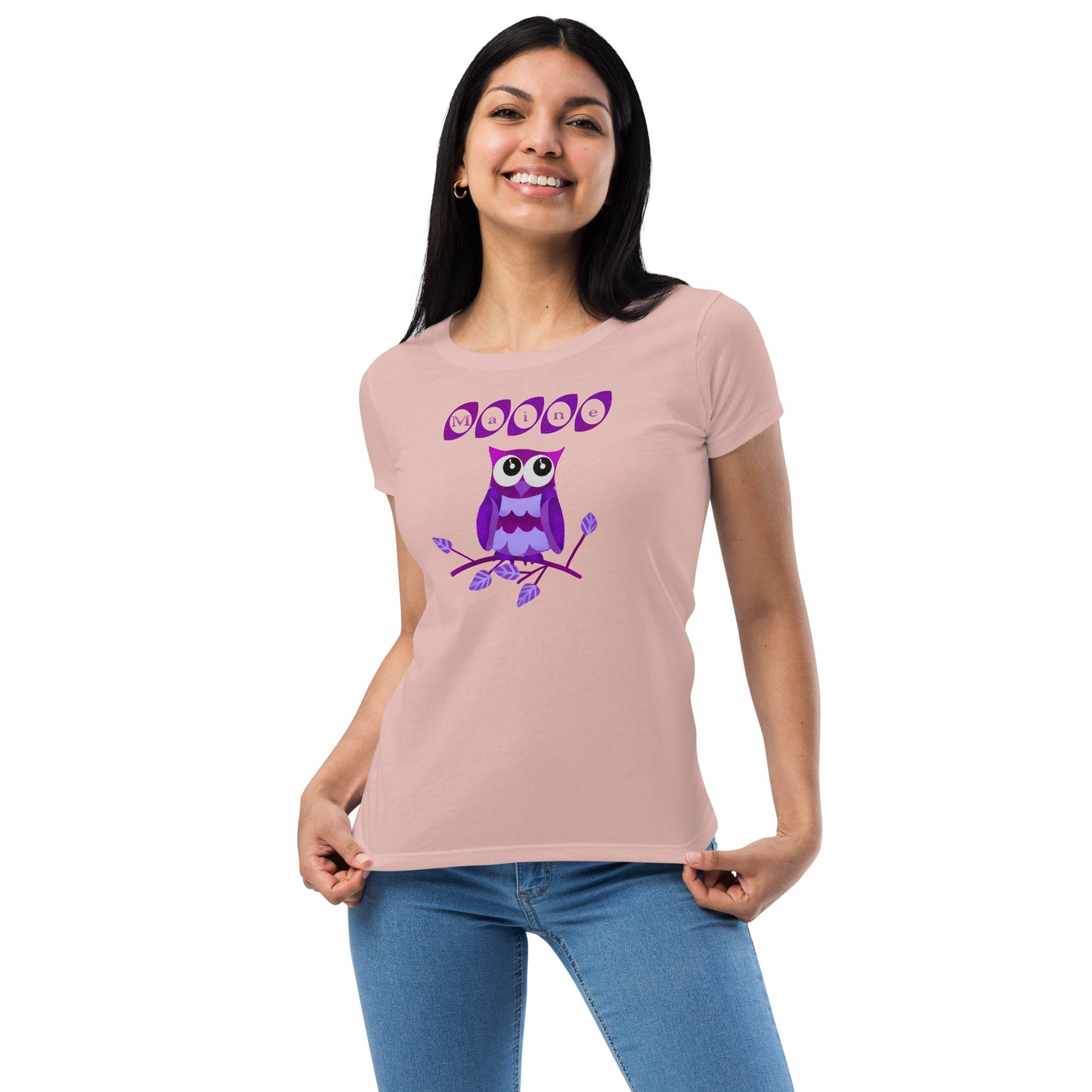 Maine Owl Women’s fitted t-shirt, purple