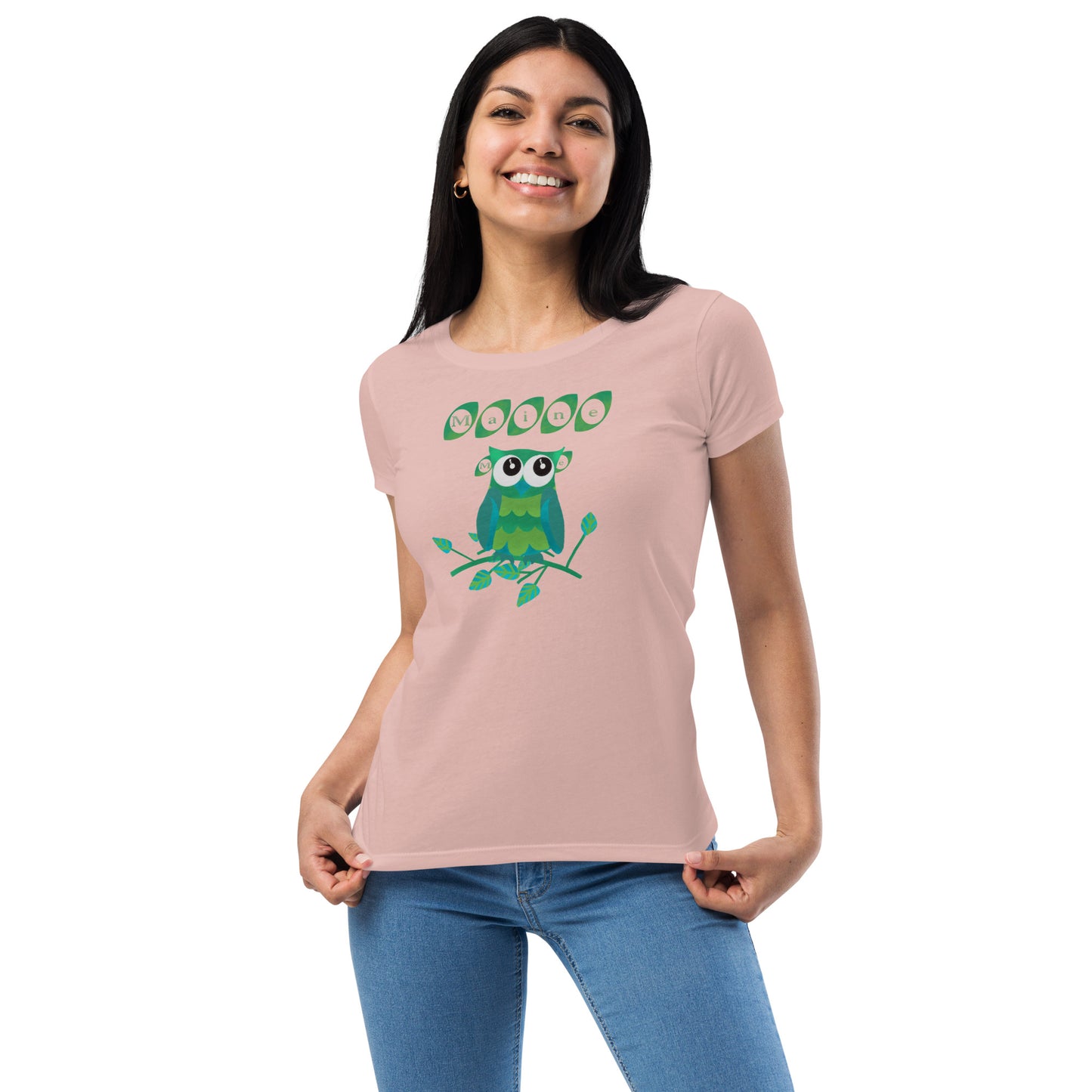 Maine Owl Women’s fitted t-shirt, green