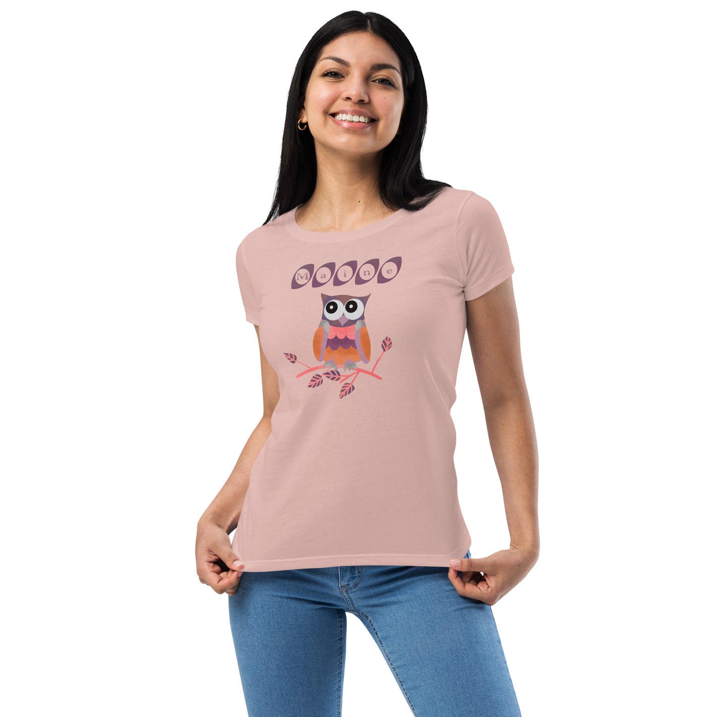 Maine Owl Women’s fitted t-shirt, pink